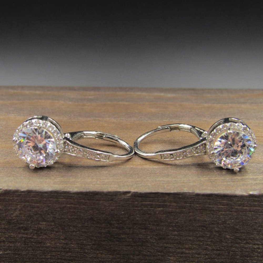 Sterling Large Bright Clear Halo CZ Earrings